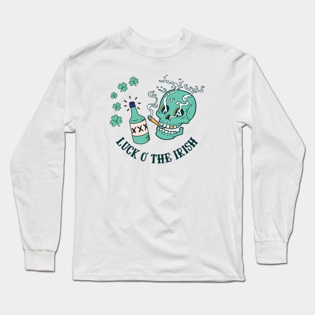 Luck O' The Irish Smoking Skull - Lucky Irish Long Sleeve T-Shirt by TopKnotDesign